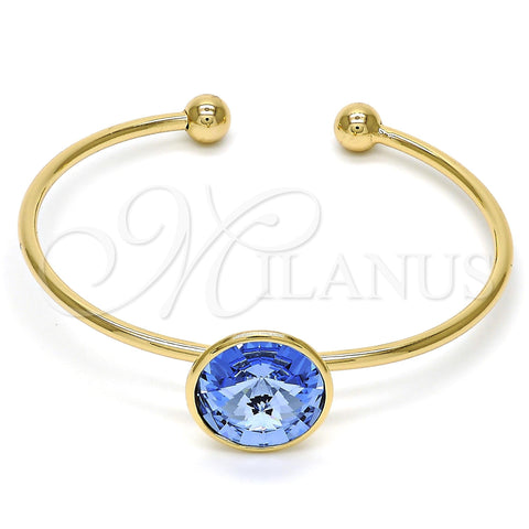 Oro Laminado Individual Bangle, Gold Filled Style with Bermuda Blue Swarovski Crystals, Polished, Golden Finish, 07.239.0012.3 (02 MM Thickness, One size fits all)