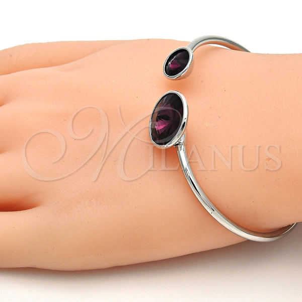 White Gold Filled Jewelry — Individual Bangle with Amethyst Swarovski Crystals Polished 07. — alternate product view — SKU 112622 | Oro Laminado Blanco joyería — Individual Bangle with Amethyst Swarovski Crystals pulido 07. — SKU 112622