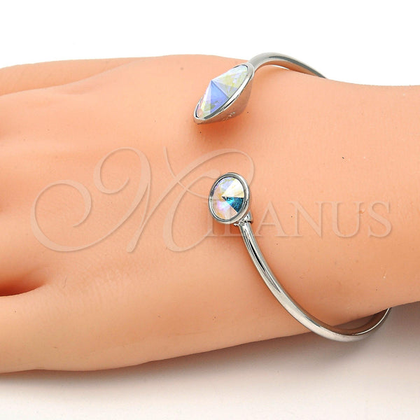 White Gold Filled Jewelry — Individual Bangle with Aurore Boreale Swarovski Crystals Polished — alternate product view — SKU 112625 | Oro Laminado Blanco joyería — Individual Bangle with Aurore Boreale Swarovski Crystals pulido — SKU 112625