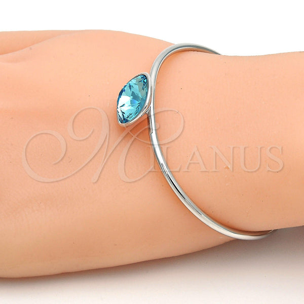 White Gold Filled Jewelry — Individual Bangle with Light Turquoise Swarovski Crystals Polished — alternate product view — SKU 112631 | Oro Laminado Blanco joyería — Individual Bangle with Light Turquoise Swarovski Crystals pulido — SKU 112631