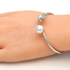 Rhodium Gold Filled Individual Bangle, Butterfly Design, with Crystal Swarovski Crystals and Ivory Pearl, Polished, Rhodium Finish, 07.239.0005.1 (03 MM Thickness, One size fits all)