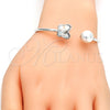 Rhodium Gold Filled Individual Bangle, Butterfly Design, with Crystal Swarovski Crystals and Ivory Pearl, Polished, Rhodium Finish, 07.239.0005.1 (03 MM Thickness, One size fits all)