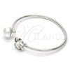 Rhodium Gold Filled Individual Bangle, Butterfly Design, with Crystal Swarovski Crystals and Ivory Pearl, Polished, Rhodium Finish, 07.239.0005.1 (03 MM Thickness, One size fits all)