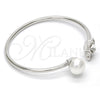 Rhodium Gold Filled Individual Bangle, Butterfly Design, with Crystal Swarovski Crystals and Ivory Pearl, Polished, Rhodium Finish, 07.239.0005.1 (03 MM Thickness, One size fits all)