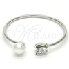 Rhodium Gold Filled Individual Bangle, Butterfly Design, with Crystal Swarovski Crystals and Ivory Pearl, Polished, Rhodium Finish, 07.239.0005.1 (03 MM Thickness, One size fits all)
