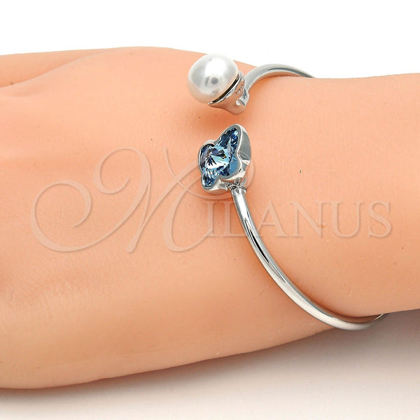White Gold Filled Jewelry — Individual Bangle Butterfly Design with Aquamarine Swarovski Crystals — alternate product view — SKU 112641 | Oro Laminado Blanco joyería — Individual Bangle Butterfly diseño with Aquamarine Swarovski Crystals — SKU 112641