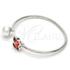 Rhodium Gold Filled Individual Bangle, Butterfly Design, with Rose Peach Swarovski Crystals and Ivory Pearl, Polished, Rhodium Finish, 07.239.0005.5 (03 MM Thickness, One size fits all)