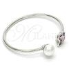 Rhodium Gold Filled Individual Bangle, Butterfly Design, with Amethyst Swarovski Crystals and Ivory Pearl, Polished, Rhodium Finish, 07.239.0005.7 (03 MM Thickness, One size fits all)