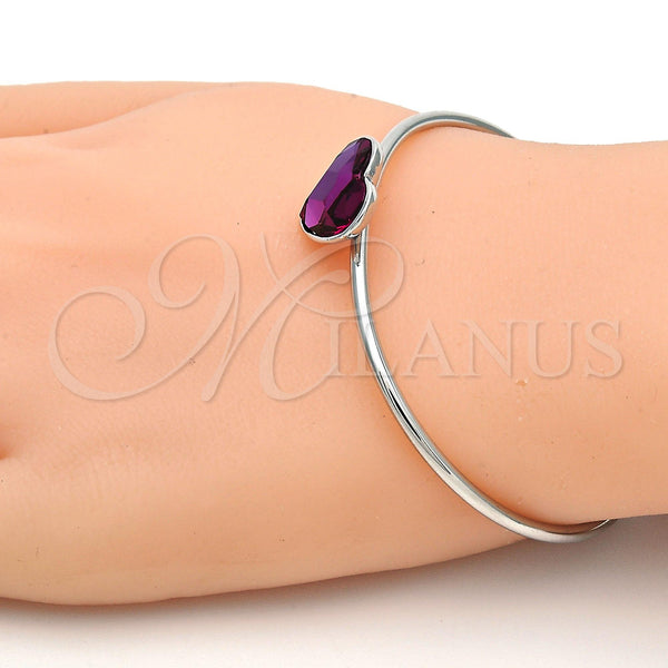White Gold Filled Jewelry — Individual Bangle Heart Design with Rose Swarovski Crystals — alternate product view — SKU 112654 | Oro Laminado Blanco joyería — Individual Bangle corazón diseño with Rose Swarovski Crystals — SKU 112654