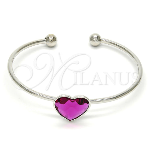 Rhodium Plated Individual Bangle, Heart Design, with Rose Swarovski Crystals, Polished, Rhodium Finish, 07.239.0013.5 (02 MM Thickness, One size fits all)