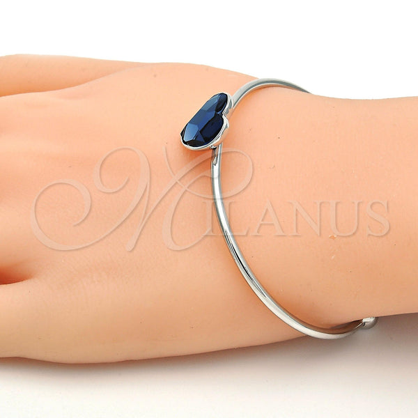White Gold Filled Jewelry — Individual Bangle Heart Design with Denin Blue Swarovski — alternate product view — SKU 112657 | Oro Laminado Blanco joyería — Individual Bangle corazón diseño with Denin Blue Swarovski — SKU 112657