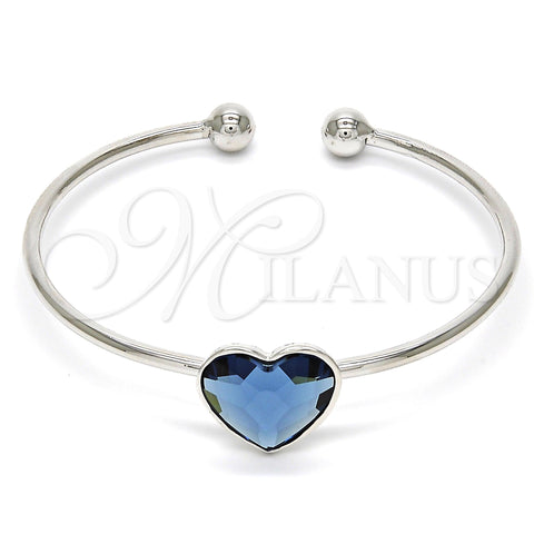 Rhodium Gold Filled Individual Bangle, Heart Design, with Denin Blue Swarovski Crystals, Polished, Rhodium Finish, 07.239.0013.7 (02 MM Thickness, One size fits all)