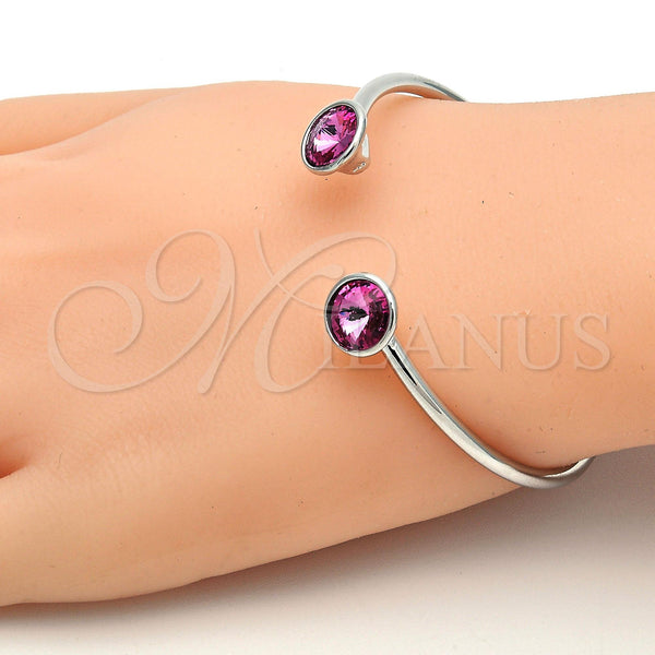 White Gold Filled Jewelry — Individual Bangle with Rose Swarovski Crystals Polished 07. — alternate product view — SKU 112659 | Oro Laminado Blanco joyería — Individual Bangle with Rose Swarovski Crystals pulido 07. — SKU 112659