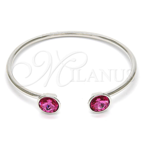 Rhodium Plated Individual Bangle, with Rose Swarovski Crystals, Polished, Rhodium Finish, 07.239.0014 (03 MM Thickness, One size fits all)