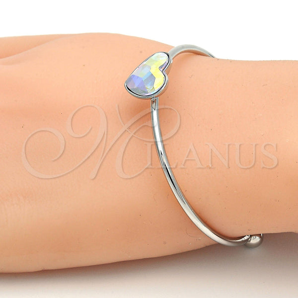 White Gold Filled Jewelry — Individual Bangle Heart Design with Aurore Boreale Swarovski — alternate product view — SKU 112663 | Oro Laminado Blanco joyería — Individual Bangle corazón diseño with Aurore Boreale Swarovski — SKU 112663