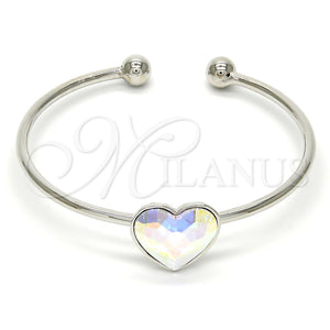 White Gold Filled Jewelry — Individual Bangle Heart Design with Aurore Boreale Swarovski — main product view — SKU 112663 | Oro Laminado Blanco joyería — Individual Bangle corazón diseño with Aurore Boreale Swarovski — SKU 112663