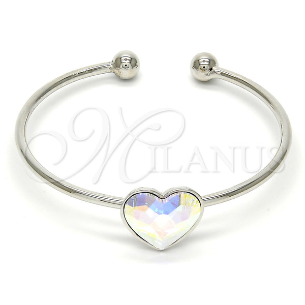 White Gold Filled Jewelry — Individual Bangle Heart Design with Aurore Boreale Swarovski — main product view — SKU 112663 | Oro Laminado Blanco joyería — Individual Bangle corazón diseño with Aurore Boreale Swarovski — SKU 112663