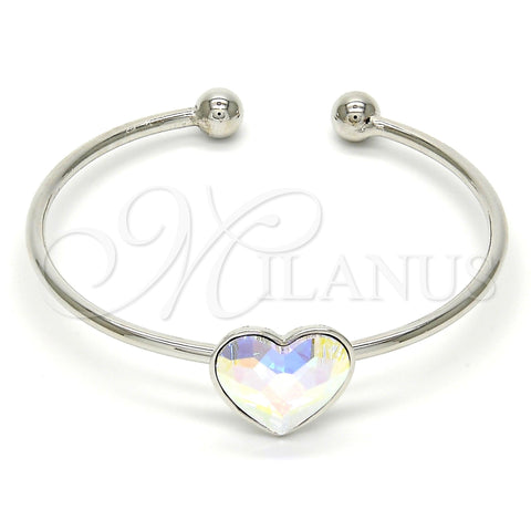 Rhodium Gold Filled Individual Bangle, Heart Design, with Aurore Boreale Swarovski Crystals, Polished, Rhodium Finish, 07.239.0013.9 (02 MM Thickness, One size fits all)
