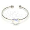 Rhodium Gold Filled Individual Bangle, Heart Design, with Aurore Boreale Swarovski Crystals, Polished, Rhodium Finish, 07.239.0013.9 (02 MM Thickness, One size fits all)