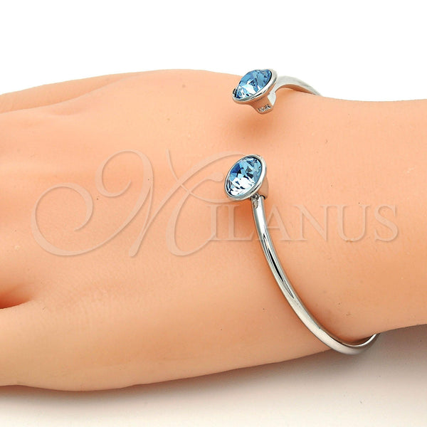 White Gold Filled Jewelry — Individual Bangle with Aquamarine Swarovski Crystals Polished 07. — alternate product view — SKU 112664 | Oro Laminado Blanco joyería — Individual Bangle with Aquamarine Swarovski Crystals pulido 07. — SKU 112664