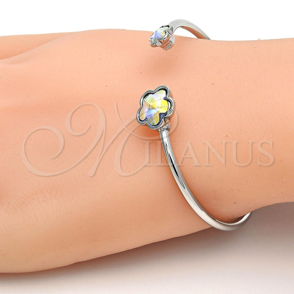 White Gold Filled Jewelry — Individual Bangle Flower Design with Luminous Green Swarovski — alternate product view — SKU 112666 | Oro Laminado Blanco joyería — Individual Bangle flor diseño with Luminous Green Swarovski — SKU 112666
