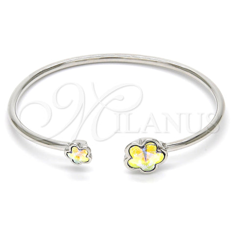Rhodium Plated Individual Bangle, Flower Design, with Luminous Green Swarovski Crystals, Polished, Rhodium Finish, 07.239.0011.3 (02 MM Thickness, One size fits all)