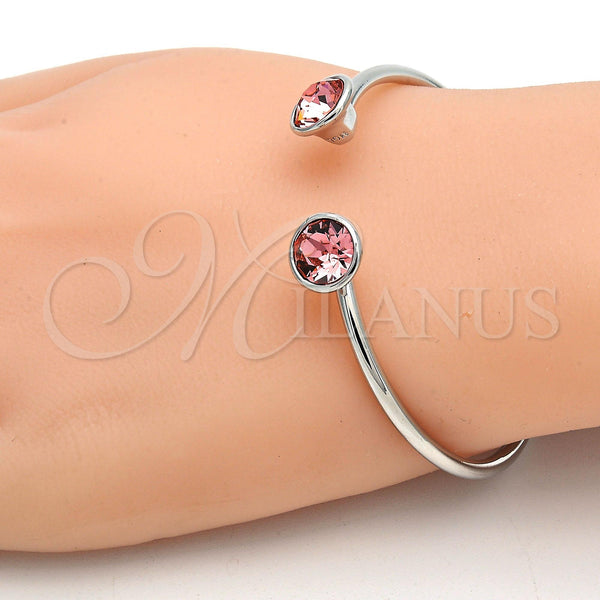 White Gold Filled Jewelry — Individual Bangle with Rose Peach Swarovski Crystals Polished — alternate product view — SKU 112667 | Oro Laminado Blanco joyería — Individual Bangle with Rose Peach Swarovski Crystals pulido — SKU 112667