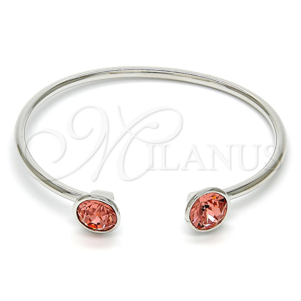 White Gold Filled Jewelry — Individual Bangle with Rose Peach Swarovski Crystals Polished — main product view — SKU 112667 | Oro Laminado Blanco joyería — Individual Bangle with Rose Peach Swarovski Crystals pulido — SKU 112667