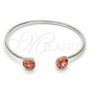White Gold Filled Jewelry — Individual Bangle with Rose Peach Swarovski Crystals Polished — main product view — SKU 112667 | Oro Laminado Blanco joyería — Individual Bangle with Rose Peach Swarovski Crystals pulido — SKU 112667