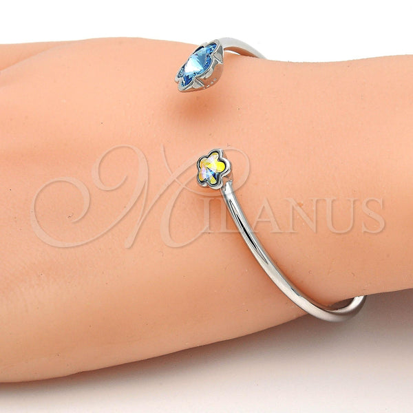 White Gold Filled Jewelry — Individual Bangle Flower Design with Indicolite and Aurore — alternate product view — SKU 112668 | Oro Laminado Blanco joyería — Individual Bangle flor diseño with Indicolite and Aurore — SKU 112668
