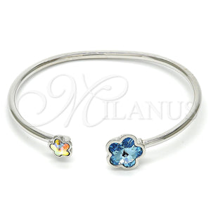 White Gold Filled Jewelry — Individual Bangle Flower Design with Indicolite and Aurore — main product view — SKU 112668 | Oro Laminado Blanco joyería — Individual Bangle flor diseño with Indicolite and Aurore — SKU 112668
