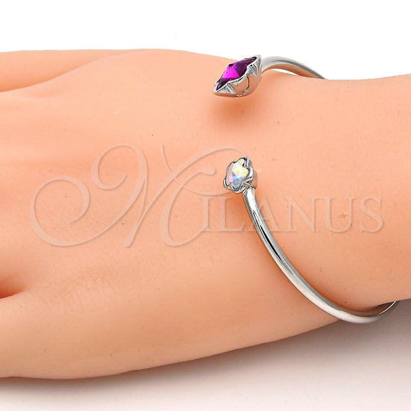 White Gold Filled Jewelry — Individual Bangle Flower Design with Fuchsia and Aurore — alternate product view — SKU 112671 | Oro Laminado Blanco joyería — Individual Bangle flor diseño with Fuchsia and Aurore — SKU 112671