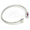 Rhodium Gold Filled Individual Bangle, Flower Design, with Fuchsia and Aurore Boreale Swarovski Crystals, Polished, Rhodium Finish, 07.239.0011.5 (02 MM Thickness, One size fits all)