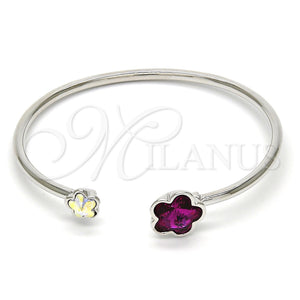 White Gold Filled Jewelry — Individual Bangle Flower Design with Fuchsia and Aurore — main product view — SKU 112671 | Oro Laminado Blanco joyería — Individual Bangle flor diseño with Fuchsia and Aurore — SKU 112671