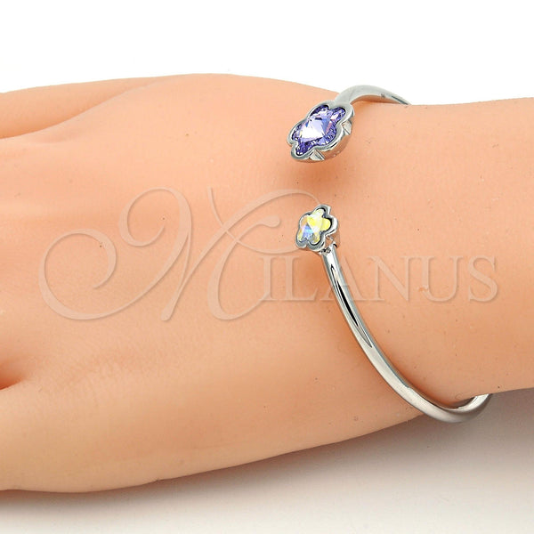 White Gold Filled Jewelry — Individual Bangle Flower Design with Tanzanite and Aurore — alternate product view — SKU 112673 | Oro Laminado Blanco joyería — Individual Bangle flor diseño with Tanzanite and Aurore — SKU 112673