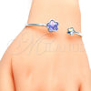 Rhodium Gold Filled Individual Bangle, Flower Design, with Tanzanite and Aurore Boreale Swarovski Crystals, Polished, Rhodium Finish, 07.239.0011.6 (02 MM Thickness, One size fits all)