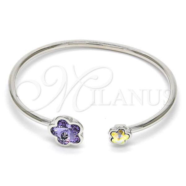 White Gold Filled Jewelry — Individual Bangle Flower Design with Tanzanite and Aurore — main product view — SKU 112673 | Oro Laminado Blanco joyería — Individual Bangle flor diseño with Tanzanite and Aurore — SKU 112673