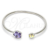 Rhodium Gold Filled Individual Bangle, Flower Design, with Tanzanite and Aurore Boreale Swarovski Crystals, Polished, Rhodium Finish, 07.239.0011.6 (02 MM Thickness, One size fits all)