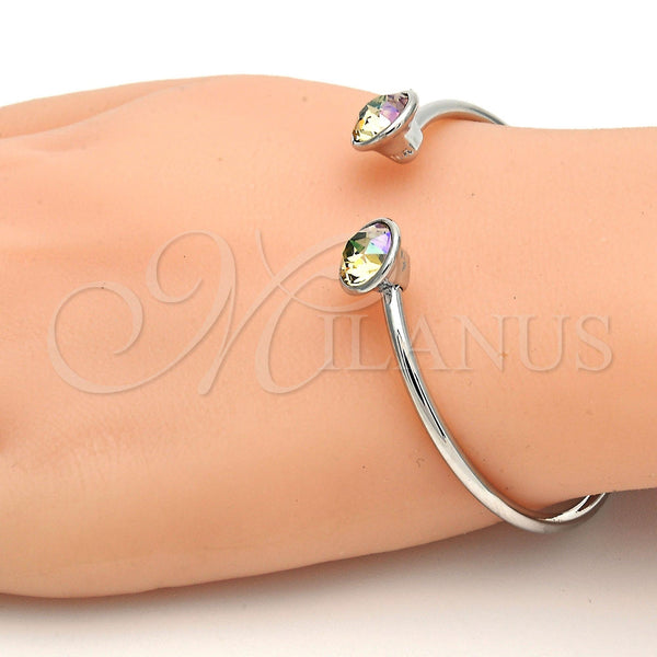White Gold Filled Jewelry — Individual Bangle with Luminous Green Swarovski Crystals Polished — alternate product view — SKU 112674 | Oro Laminado Blanco joyería — Individual Bangle with Luminous Green Swarovski Crystals pulido — SKU 112674