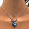 Rhodium Gold Filled Pendant Necklace, Heart and Love Design, with Bermuda Blue Swarovski Crystals and White Micro Pave, Polished, Rhodium Finish, 04.239.0029.1.16 (01 MM Thickness, 16 Inches Length)