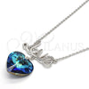 Rhodium Gold Filled Pendant Necklace, Heart and Love Design, with Bermuda Blue Swarovski Crystals and White Micro Pave, Polished, Rhodium Finish, 04.239.0029.1.16 (01 MM Thickness, 16 Inches Length)
