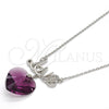 Rhodium Plated Pendant Necklace, Heart and Love Design, with Amethyst Swarovski Crystals and White Micro Pave, Polished, Rhodium Finish, 04.239.0029.2.16 (01 MM Thickness, 16 Inches Length)
