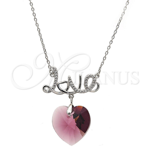 White Gold Filled Necklace — Pendant Necklace Heart and Love Design with Amethyst — main product view — SKU 112683 | Oro Laminado Blanco collar — Pendant Necklace corazón and Love diseño with Amethyst — SKU 112683