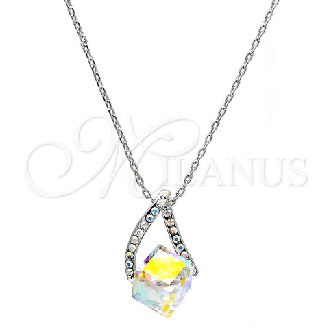 Rhodium Plated Pendant Necklace, with Aurore Boreale and Aurore Boreale Swarovski Crystals, Polished, Rhodium Finish, 04.239.0039.4.16 (01 MM Thickness, 16 Inches Length)