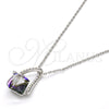 Rhodium Plated Pendant Necklace, with Amethyst and Aurore Boreale Swarovski Crystals, Polished, Rhodium Finish, 04.239.0039.5.16 (01 MM Thickness, 16 Inches Length)