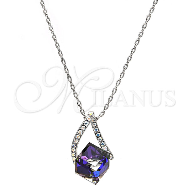 Rhodium Plated Pendant Necklace, with Amethyst and Aurore Boreale Swarovski Crystals, Polished, Rhodium Finish, 04.239.0039.5.16 (01 MM Thickness, 16 Inches Length)