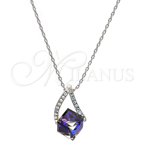 Rhodium Plated Pendant Necklace, with Amethyst and Aurore Boreale Swarovski Crystals, Polished, Rhodium Finish, 04.239.0039.5.16 (01 MM Thickness, 16 Inches Length)