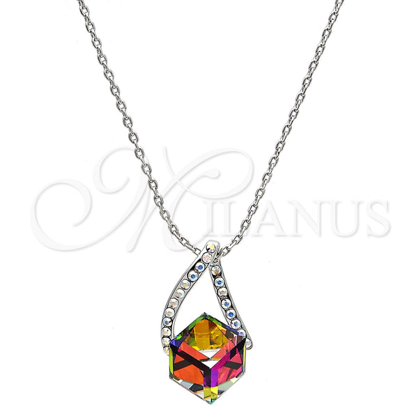 Rhodium Plated Pendant Necklace, Frog Design, with Vitrail Medium and Aurore Boreale Swarovski Crystals, Polished, Rhodium Finish, 04.239.0039.6.16 (01 MM Thickness, 16 Inches Length)