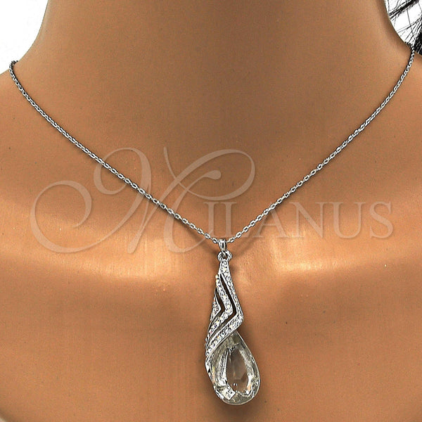 White Gold Filled Necklace — Pendant Necklace Teardrop and Rolo Design with Crystal — alternate product view — SKU 112698 | Oro Laminado Blanco collar — Pendant Necklace Teardrop and Rolo diseño with cristal — SKU 112698