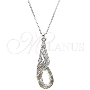 White Gold Filled Necklace — Pendant Necklace Teardrop and Rolo Design with Crystal — main product view — SKU 112698 | Oro Laminado Blanco collar — Pendant Necklace Teardrop and Rolo diseño with cristal — SKU 112698